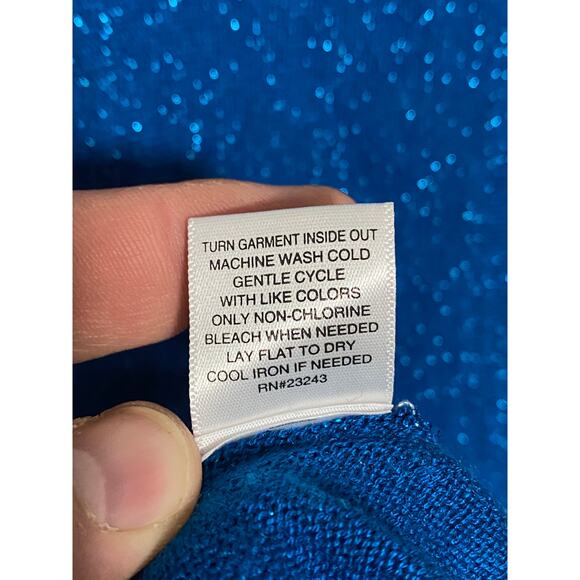 New York Company Blue Metallic Sparkle Scoop Neck Sweater S Rayon Acrylic Blend - Picture 6 of 6